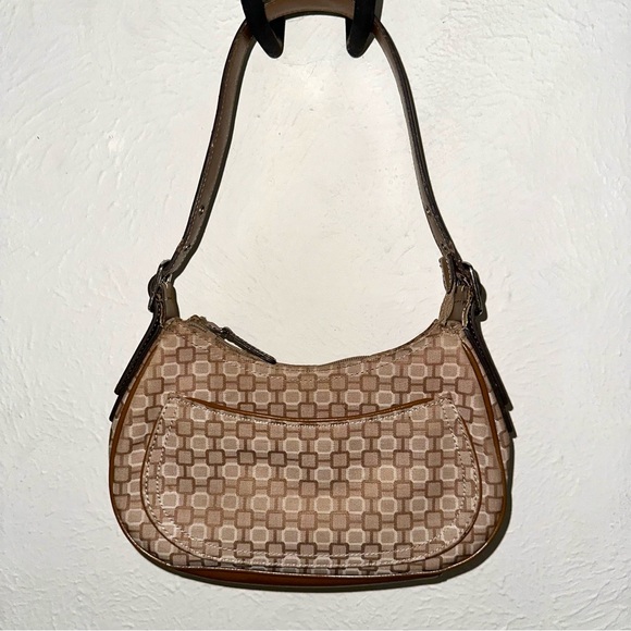 VTG Nine West shoulder bag purse brown tan cream fabric design Y2K inner pockets - Picture 10 of 10